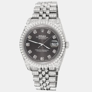 Rolex Custom Rhodium Gray 10.2ct Diamonds Stainless Steel Datejust 116200 Automatic Men's Wristwatch 36mm