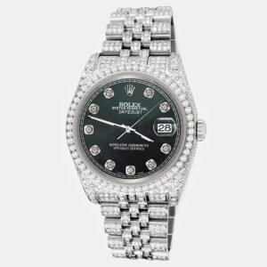 Rolex Custom Black 10.2ct Diamonds Stainless Steel Datejust 116200 Automatic Men's Wristwatch 36mm