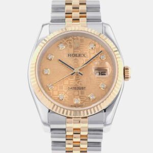 luxury-men-rolex-used-watches-p1140618-002 Rolex Champagne Diamond 18k Yellow Gold Stainless Steel Datejust 116233G Automatic Men's Wristwatch 36 mm