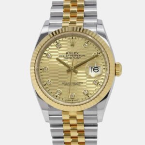 luxury-men-rolex-used-watches-p1140625-002 Rolex Fluted Diamond 18k Yellow Gold Stainless Steel Datejust 126233 Automatic Men's Wristwatch 36 mm
