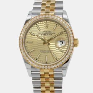 Rolex Champagne 18k Yellow Gold Stainless Steel Diamond Datejust 126283RBR Automatic Men's Wristwatch 36 mm