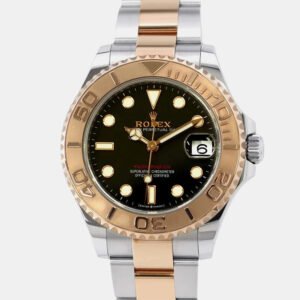 Rolex Black 18k Rose Gold Stainless Steel Yacht-Master 268621 Automatic Men's Wristwatch 37 mm