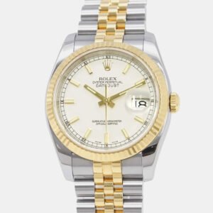 Rolex White 18k Yellow Gold Stainless Steel Datejust Automatic Men's Wristwatch 36 mm