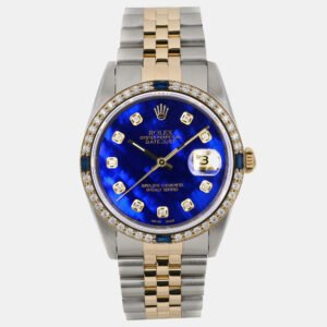 Rolex Custom Blue MOP Diamond 18K Yellow Gold Datejust 16233 Automatic Men's Wristwatch 36 mm