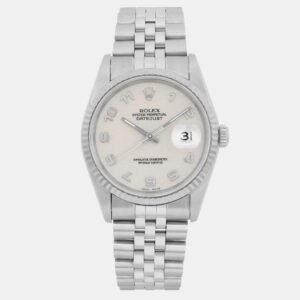 Rolex Cream 18K White Gold Datejust 16234 Automatic Men's Wristwatch 36mm