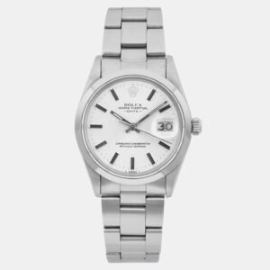 Rolex Silver Stainless Steel Oyster Perpetual Date 15000 Automatic Men's Wristwatch 34mm