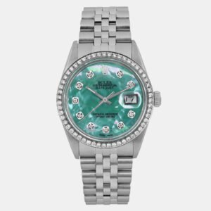 Rolex Custom Green Turquoise Diamond Stainless Steel Datejust 16030 Automatic Men's Wristwatch 36mm