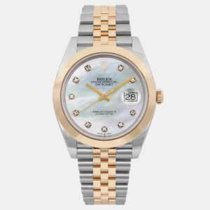 Rolex White MOP Diamond 18K Yellow Gold Datejust 126303 Automatic Men's Wristwatch 41 mm