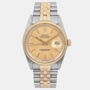 Rolex Champagne 18K Yellow Gold Stainless Steel Datejust 16013 Automatic Men's Wristwatch 36 mm