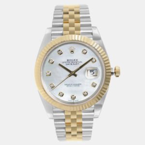 Rolex White MOP Diamond 18K Yellow Gold Stainless Steel Datejust 126333 Automatic Men's Wristwatch 41mm