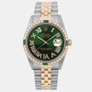 Rolex Custom Green Diamond 18K Yellow Gold Stainless Steel Datejust 16233 Automatic Men's Wristwatch 36mm