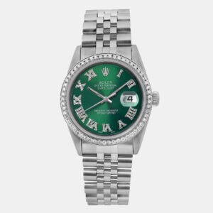 Rolex Custom Green Diamond Stainless Steel Datejust 16220 Automatic Men's Wristwatch 36mm