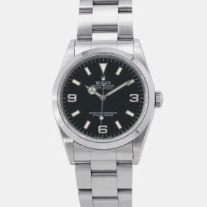 Rolex Black Stainless Steel Explorer 14270 Automatic Men's Wristwatch 36mm