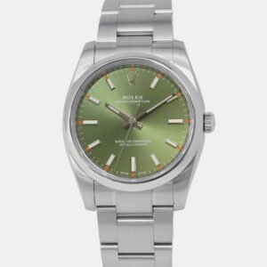 luxury-men-rolex-used-watches-p1164618-013 Rolex Olive Green Stainless Steel Oyster Perpetual 114200 Automatic Men's Wristwatch 34mm