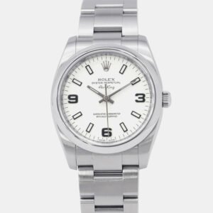 luxury-men-rolex-used-watches-p1164654-013 Rolex White Stainless Steel Air-King 114200 Automatic Men's Wristwatch 34mm