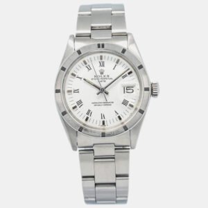Rolex White Stainless Steel Oyster Perpetual Date 15010 Automatic Men's Wristwatch 34mm