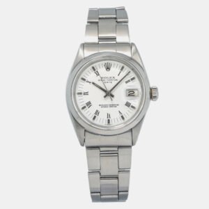 Rolex White Stainless Steel Oyster Perpetual Date 15000 Automatic Men's Wristwatch 34mm