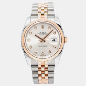 Rolex Silver Rose Gold Stainless Steel Datejust 116231 Automatic Men's Wristwatch 36mm