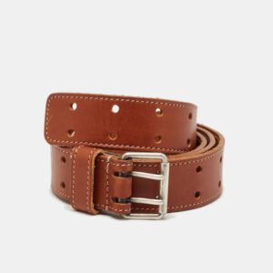 Saint Laurent Brown Leather Perforated Buckle Belt 100CM
