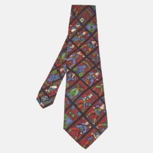 Saint Laurent Paris Vinatge Burgundy Printed Silk Traditional Tie