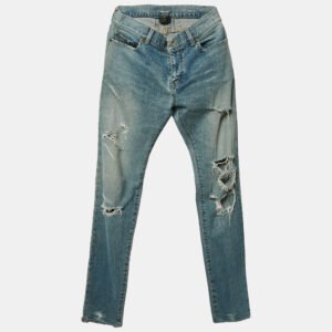 Saint Laurent Blue Ripped Denim Skinny Jeans M Waist 32"
