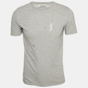 Yves Saint Laurent Paris Grey Logo Applique Jersey T-Shirt S