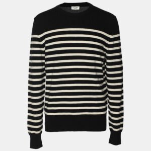 saint laurent black/white stripe print cashmere knit sweatshirt l