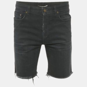 Saint Laurent Paris Black Denim Frayed Hem Shorts M