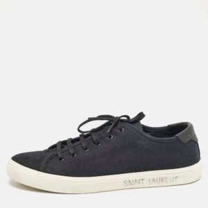 Saint Laurent Black Canvas and Leather Malibu Sneakers Size 46