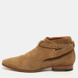 saint laurent paris khaki suede jodhpur ankle length boots size 41