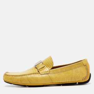 Salvatore Ferragamo Yellow Lizard Sardegna Loafers Size 44.5