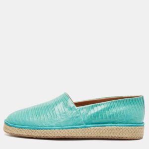 Salvatore Ferragamo Turquoise Lizard Lampedusa Espadrilles Size 44.5