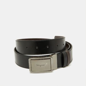 Salvatore Ferragamo Black/Dark Brown Leather Cut to Size Buckle Belt