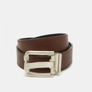 Salvatore Ferragamo Dark Brown/Black Leather Cut to Size Buckle Belt