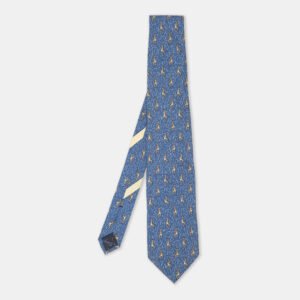 Salvatore Ferragamo Blue Giraffe Print Silk Tie