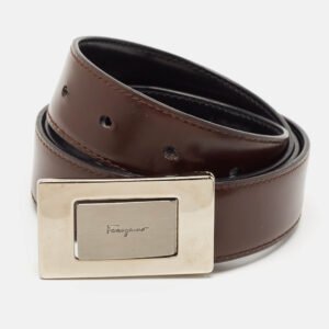 Salvatore Ferragamo Brown/Black Leather Logo Cut to Size Reversible Belt