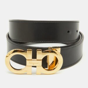 Salvatore Ferragamo Black/Dark Brown Leather Gancini Cut to Size Reversible Belt