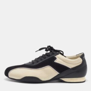 Salvatore Ferragamo Black/Cream Fabric and Leather Low Top Sneakers Size 41.5