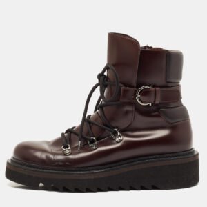 Salvatore Ferragamo Burgundy Leather Ankle Length Boots Size 41.5