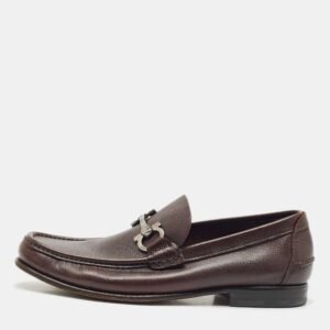 Salvatore Ferragamo Dark Brown Leather Gancini Slip On Loafers Size 40.5