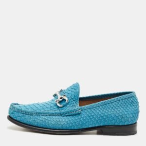Salvatore Ferragamo Blue Python Leather Mason Slip On Loafers Size 43