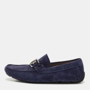 Salvatore Ferragamo Navy Blue Suede Gancini Loafers Size 43