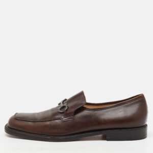 Salvatore Ferragamo Dark Brown Leather Gancini Slip On Loafers Size 46