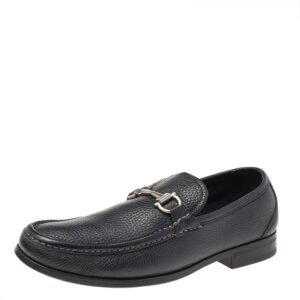 Salvatore Ferragamo Black Leather Gancini Slip On Loafers Size 41