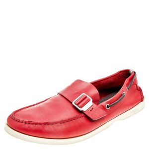 Salvatore Ferragamo Red Leather Slip On Loafers Size 46