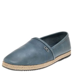 Salvatore Ferragamo Blue Leather Slip on Espadrilles Size 43