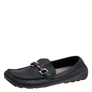 Salvatore Ferragamo Black Leather Gancini Bit Slip On Loafers Size 43
