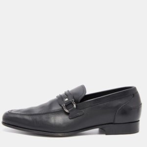 Salvatore Ferragamo Black Leaher Gancini Bit Slip On Loafers Size 41