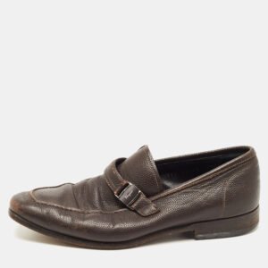 Salvatore Ferragamo Dark Brown Leather Side Buckle Loafers Size 39.5
