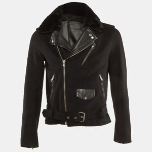 Sandro Black Wool & Leather Zip Front  Jacket S